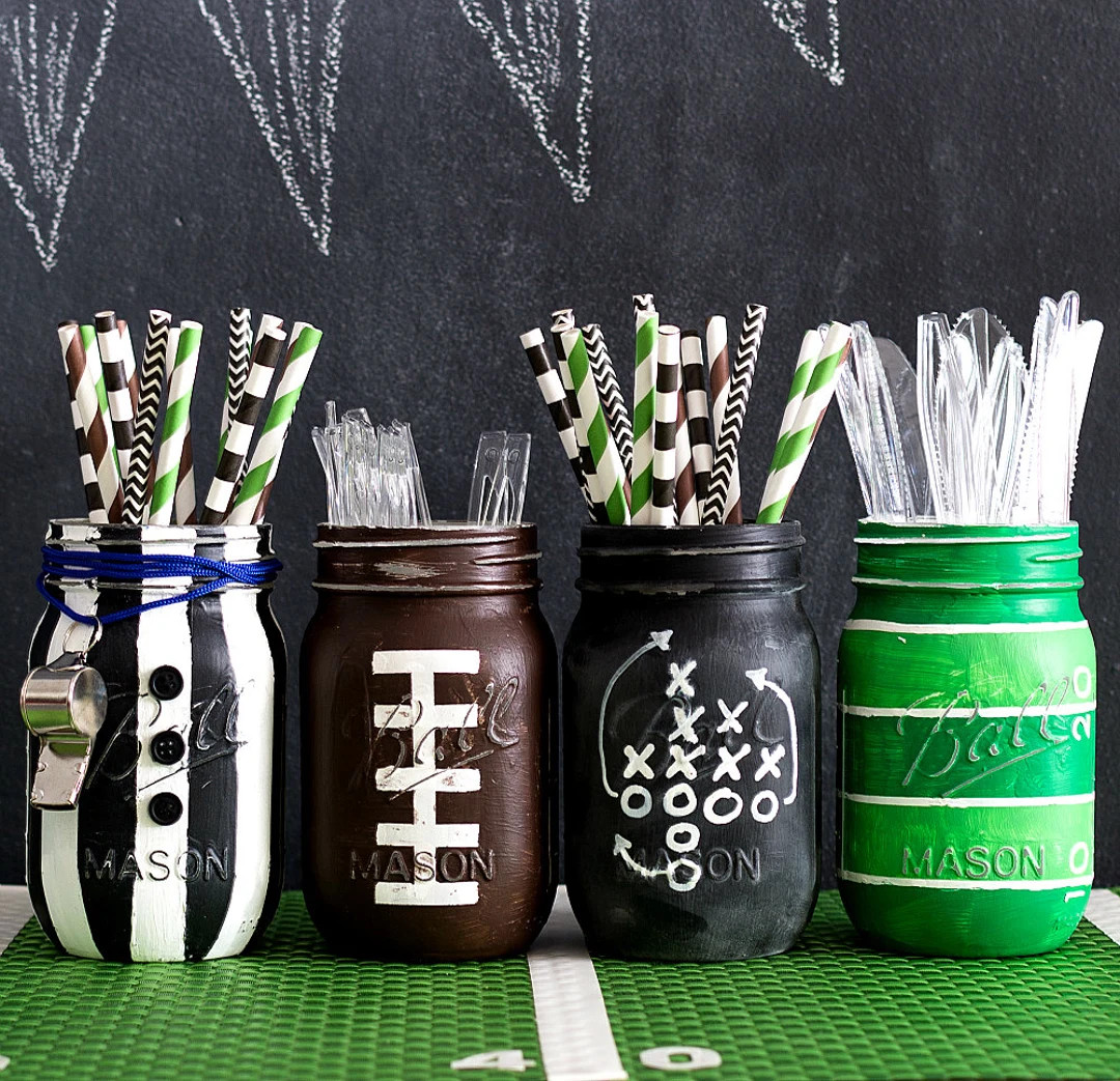 Football Mason Jars Football Party Mason Jar Set Boys Party Football Sports Mason Jars - Etsy | Etsy (US)
