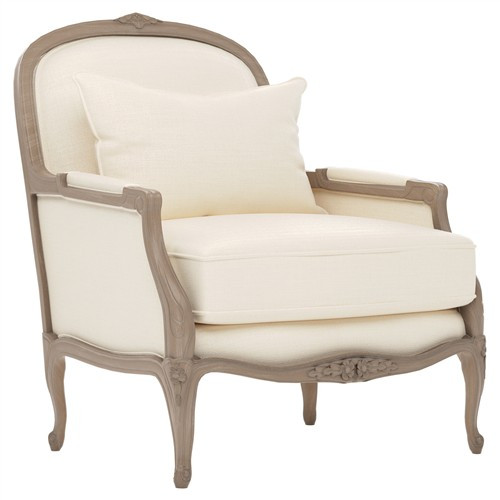 Antoinette Classic White Textured Weave Driftwood Bergere Chair | Kathy Kuo Home