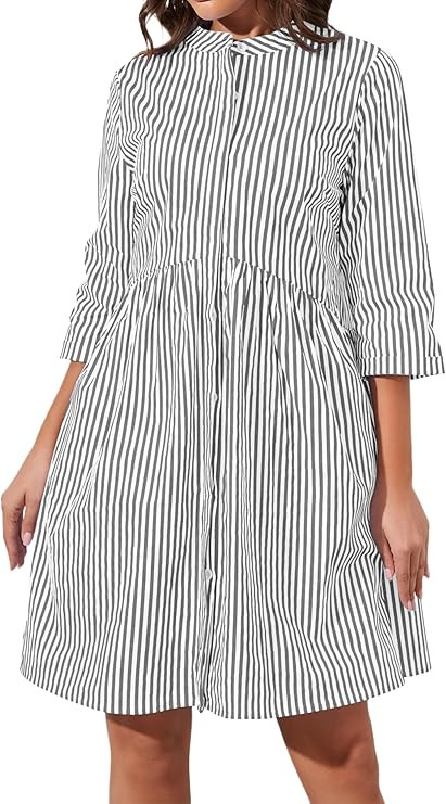 Ythomm Womens Striped Shirt Dresses Casual Button Down Collared Tunic Blouse Mini Dress Loose Fit... | Amazon (US)