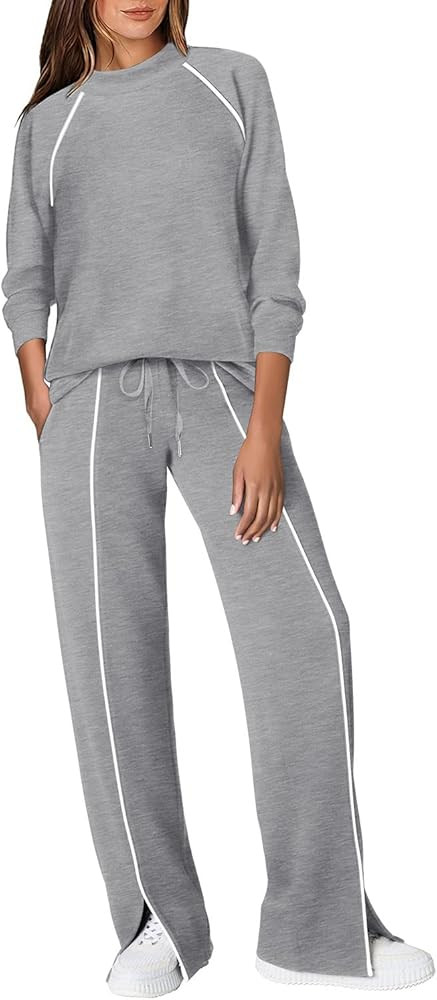 WIHOLL 2 Piece Sets for Women Airport Travel Outfits Track Suits Sweat Sets Mock Neck Lounge Sets... | Amazon (US)