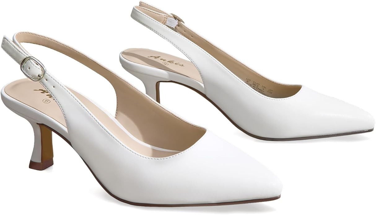 Ankis Women's Slingback Kitten Heels Closed Pointed Toe Pumps Dress Shoes Party Wedding Casual 2.... | Amazon (US)