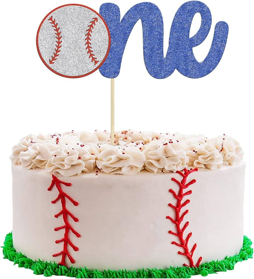 1 Pack Baseball One Cake Topper Glitter Sport Theme First Birthday Cake Decoration for Baseball T... | Amazon (US)