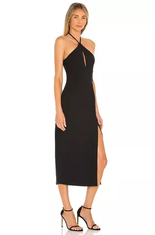 susana monaco halter open front midi dress
