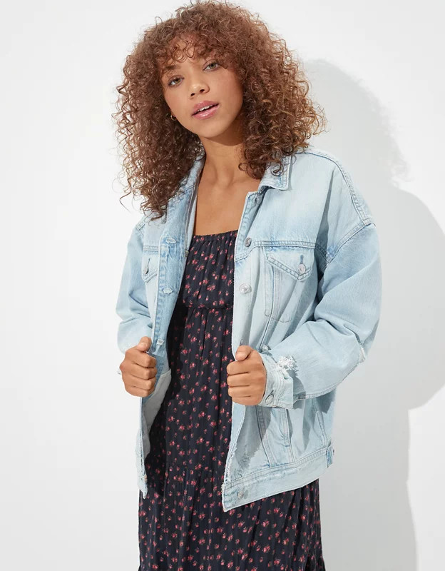 AE Lightwash Denim Boyfriend Jacket | American Eagle Outfitters (US & CA)