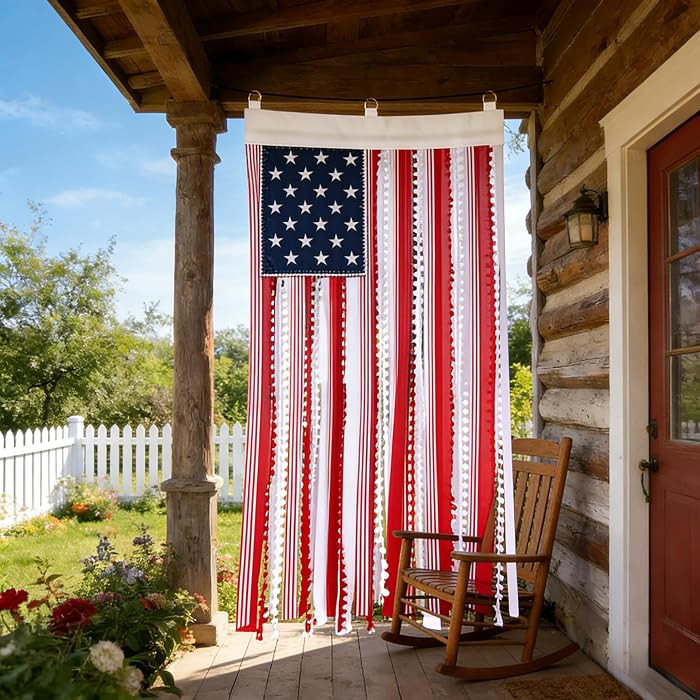 4th of July Patriotic Banner Vintage American Flag Bunting Rustic Fabric Decor for Independence D... | Amazon (US)