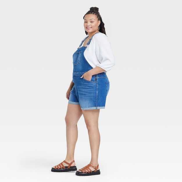 Women's Plus Size Denim Shortalls - Ava & Viv™ Medium Wash | Target