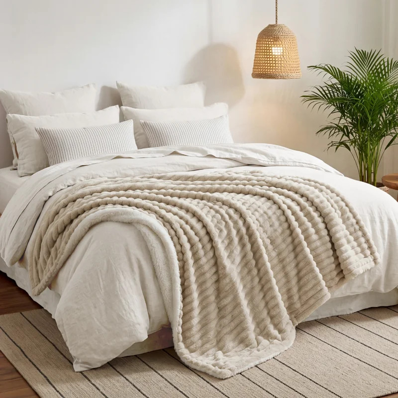 Bedsure Sherpa Fleece Throw Blanket – Cozy Warm Throw for Dorm Bed & Sofa – Natural – Great... | Wayfair North America