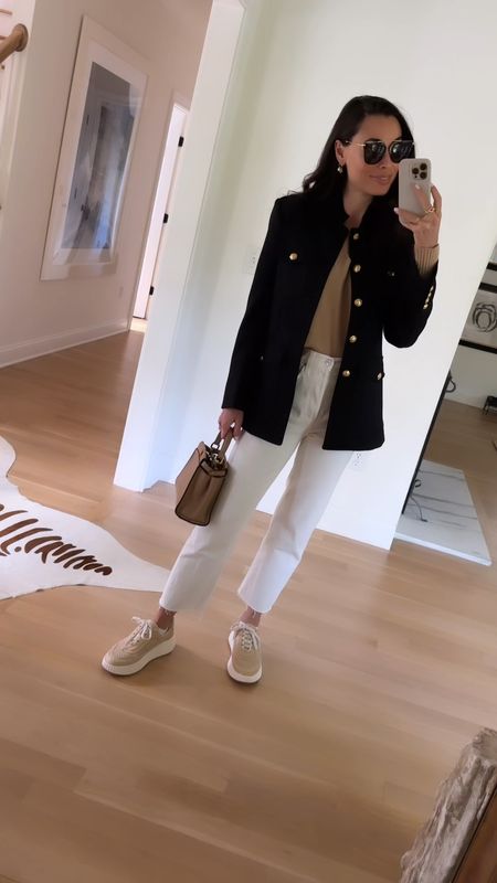 Nili Lotan jacket, Frank and Eileen jeans, Dolce Vita sneakers, cashmere sweater and Fendi peekaboo bag. NYC outfit, ootd, neutral outfit, spring outfit. 

#LTKShoeCrush #LTKWorkwear #LTKSeasonal