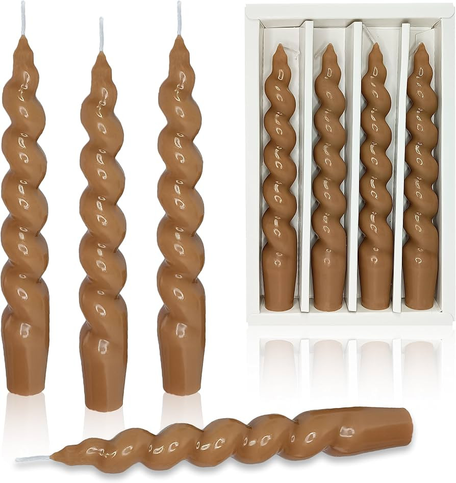 4 PCS Twisted Candles Brown Taper Candles Unscented for Halloween Fall Home Decor, Relaxation & A... | Amazon (US)