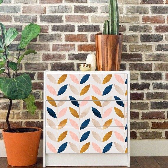 Peel and Stick Ikea Malm Decal Watercolor Geometric Leaves | Etsy | Etsy (US)