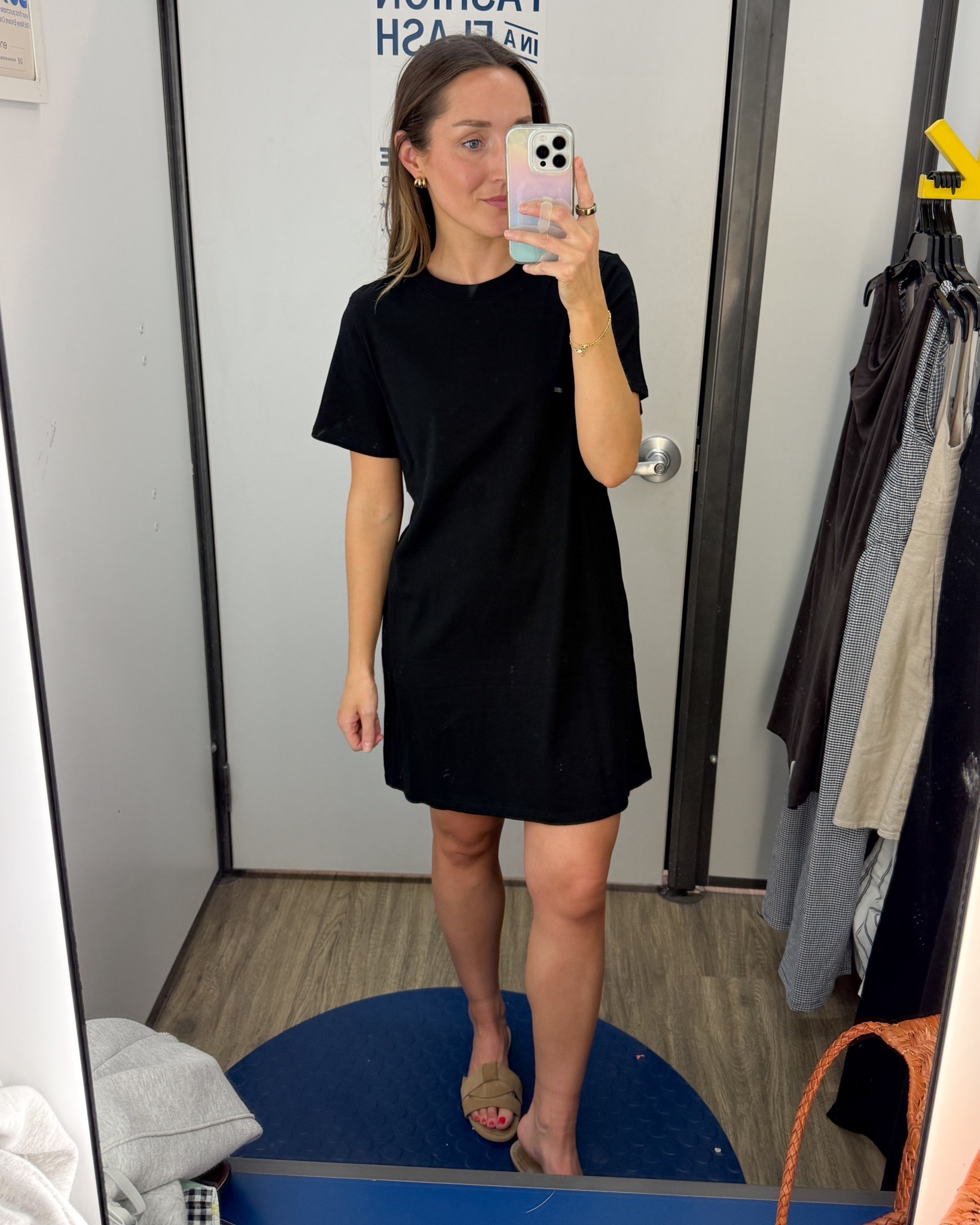 You can’t beat the price on this basic T-shirt dress. Wearing a size small. I typically size up in T-shirt dresses so they are not too clingy. ￼
