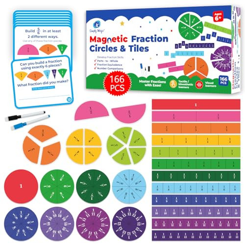178 PCS Magnetic Fraction Circles & Fraction Tiles - Magnetic Fraction Strips & Bars Fraction Magnets Set Kit, Fraction Manipulatives Class Set, Fractions for Kids, Math Manipulatives - Simply Magic | Amazon (US)