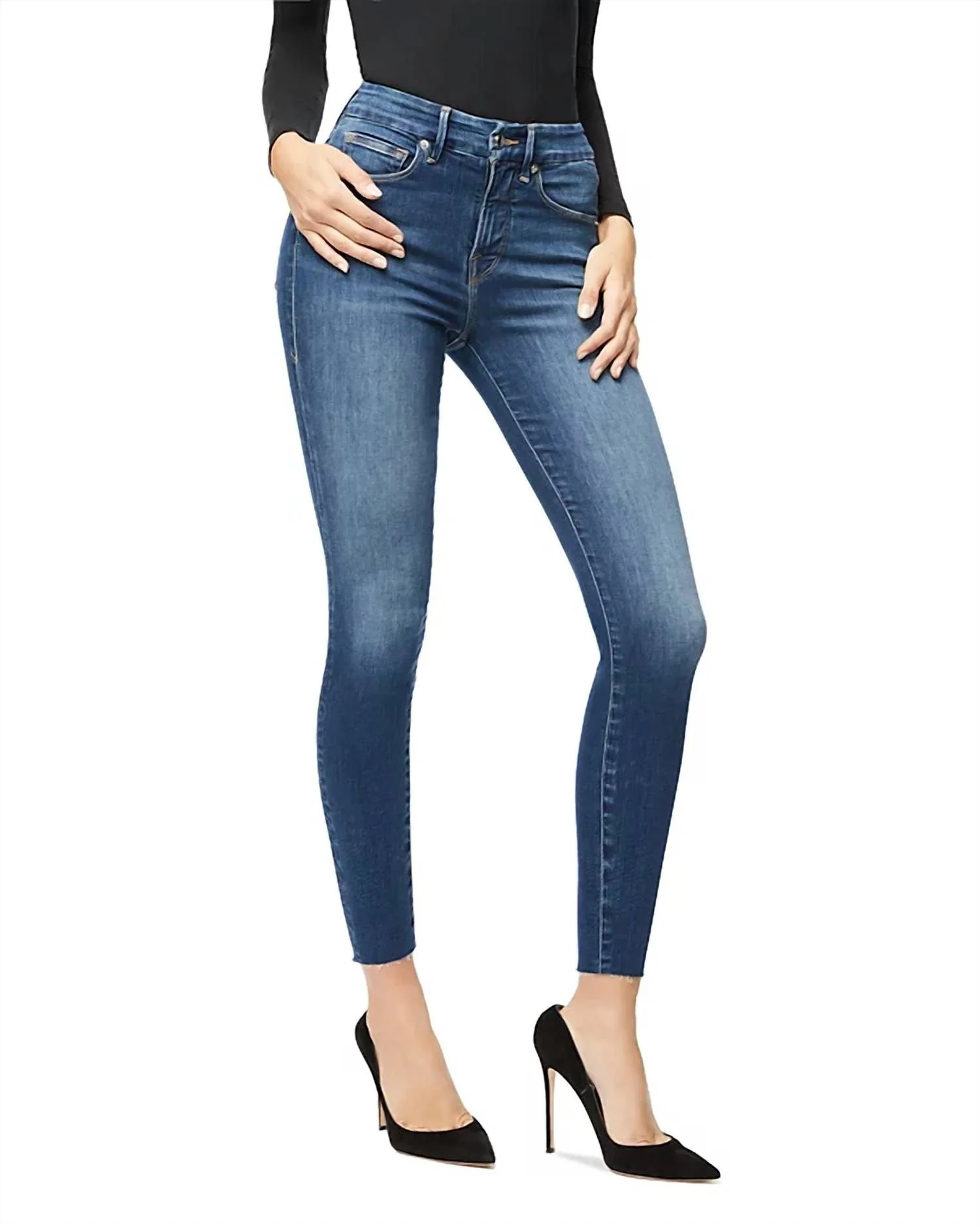 High Waist Crop Raw Edge Jean In Blue | Shop Simon