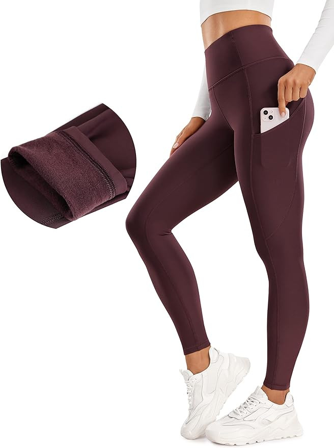 CRZ YOGA Thermal Fleece Lined Leggings Women 28'' - Winter Warm High Waisted Hiking Pants with Po... | Amazon (US)