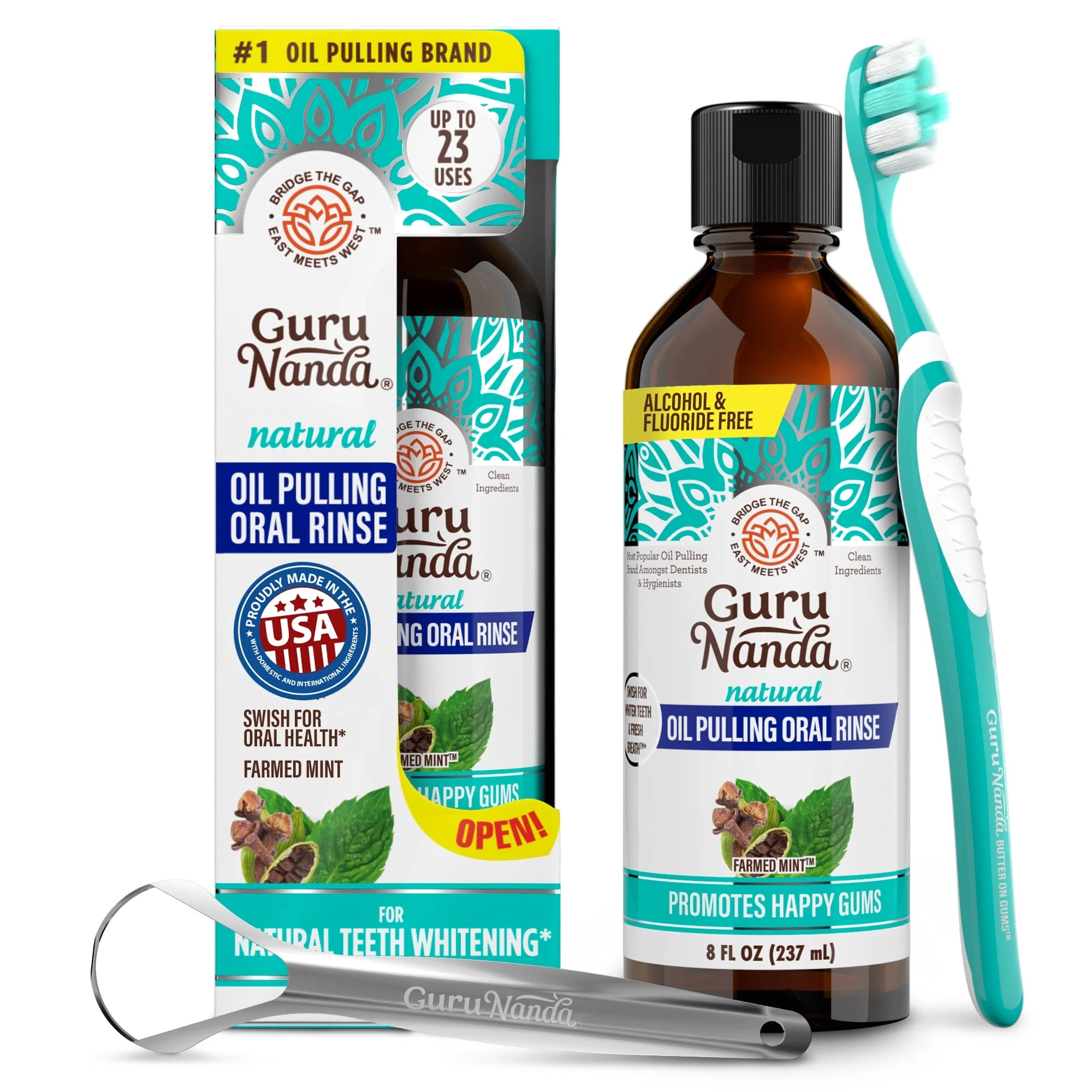 GuruNanda CocoMint Oil Pulling Natural Mouthwash with Essential Oils & Vitamins D3,E,K2 - Toothbr... | Walmart (US)