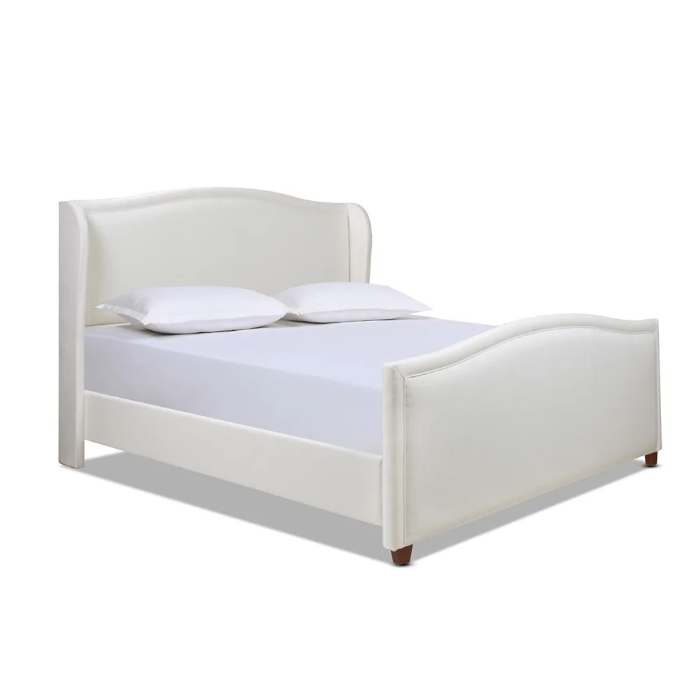 Carmen King Upholstered Wingback Panel Bed Frame, Antique White - Walmart.com | Walmart (US)