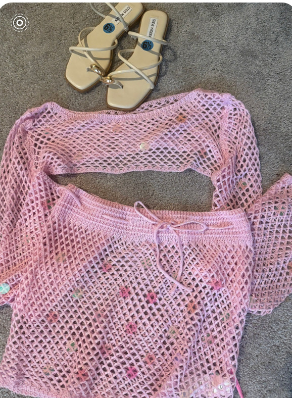 Obsessed with this pink crochet floral coverup! 🌸 Also, sharing similar sandal options. 

 #LTKStyleTip #LTKShoeCrush