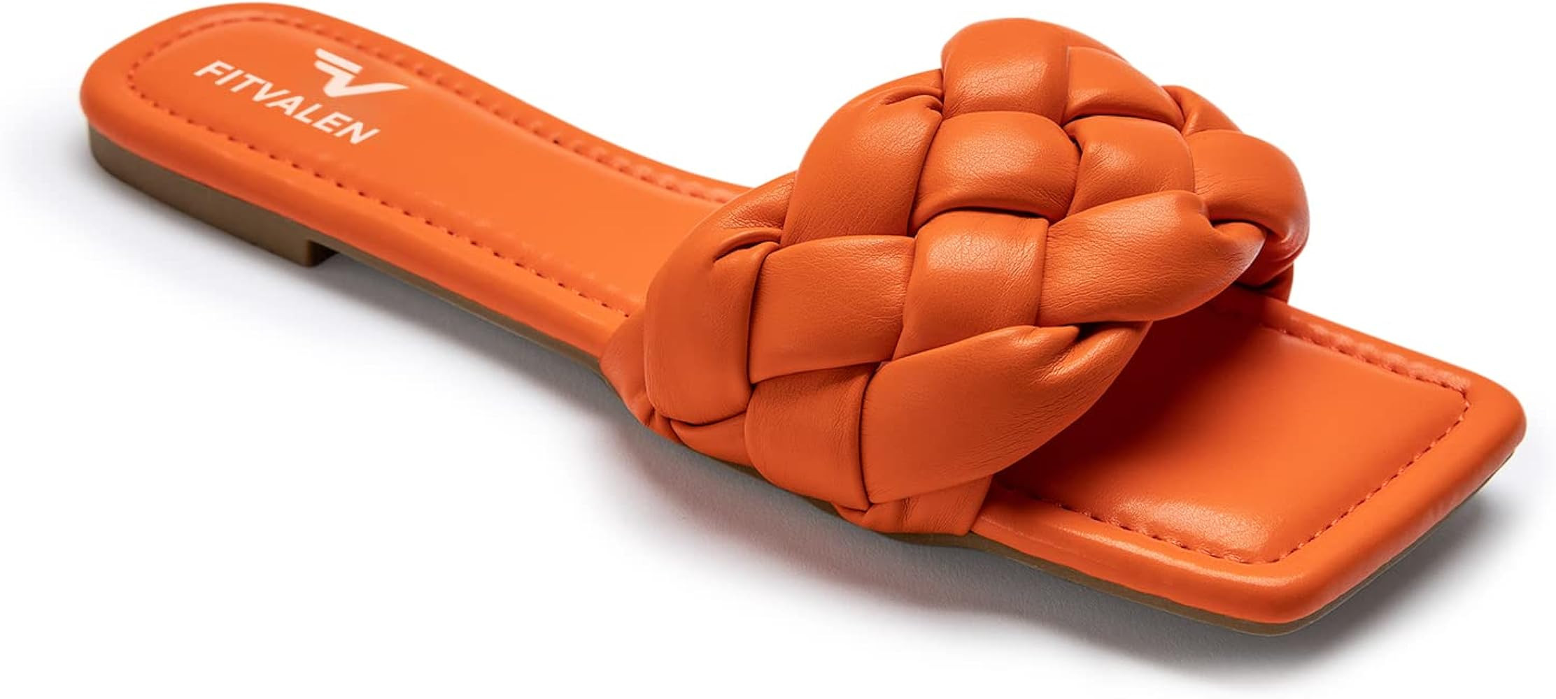 FITVALEN Sandals Women Square Open Toe Slip On Slides With Braided Strap For Womens Flat Sandals ... | Amazon (US)