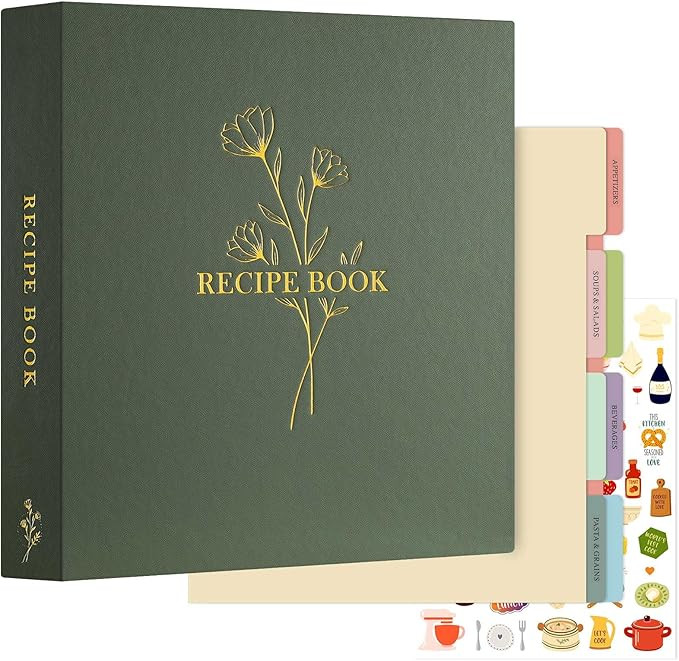 Lanpn Recipe Binder - 8.5x11, Waterproof, 60 Sleeves, 8 Dividers, 116 Family Recipes, Labels & St... | Amazon (US)