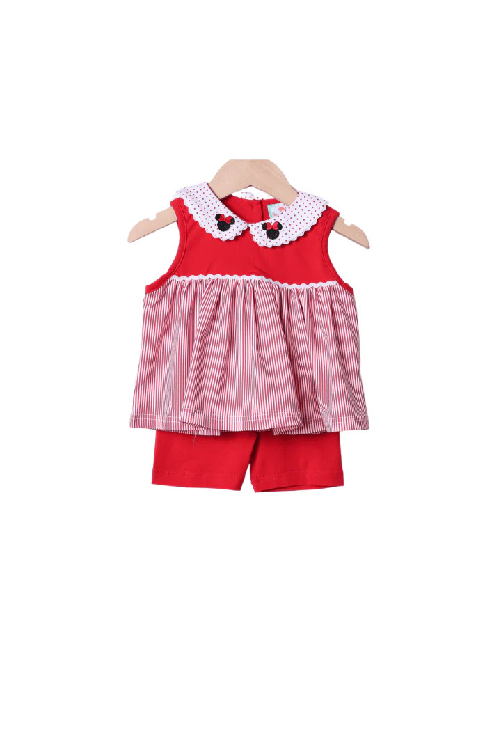 Mouse Red Knit Stripe/Polka Dot Short Set | The Smocked Flamingo