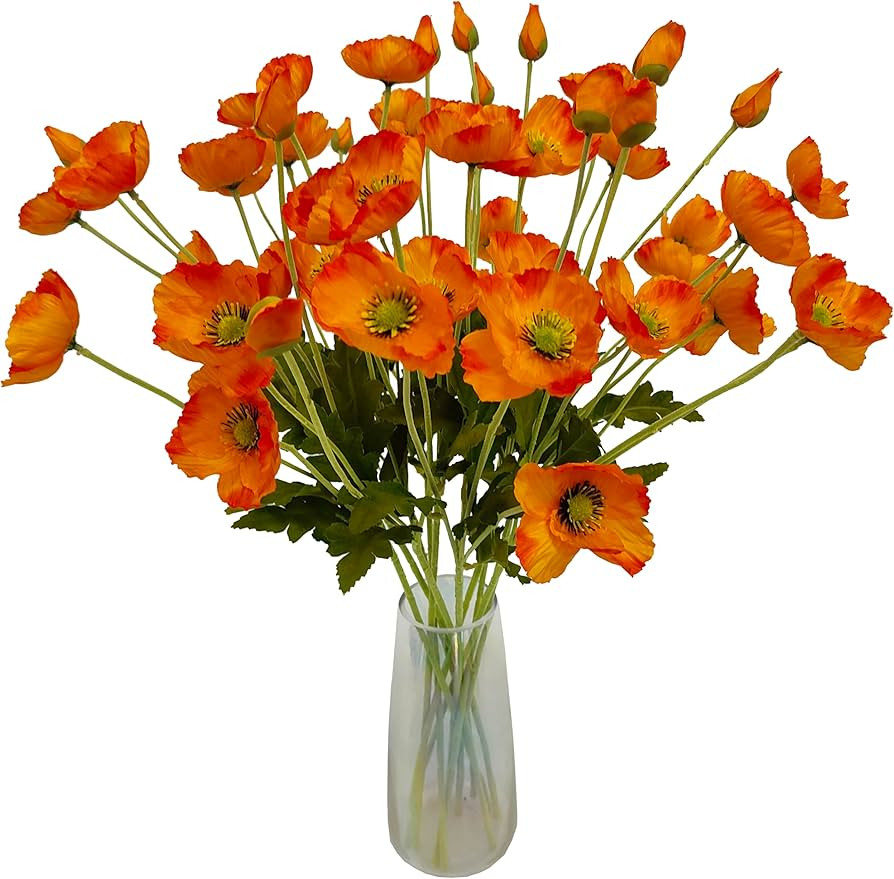 ATFL Orange Poppy Flowers Artificial for Wedding Decorations,12 Pcs Fake Faux Silk Poppies Bulk f... | Amazon (US)