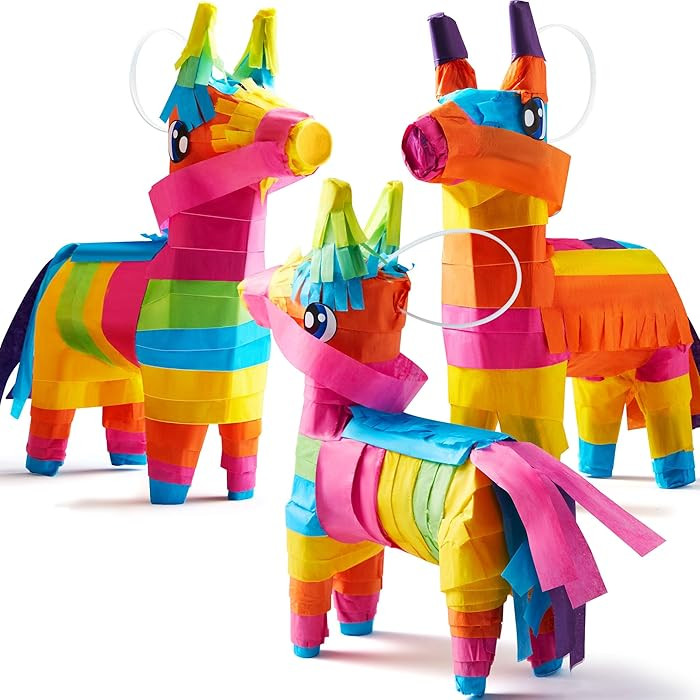 3 pcs Mini Donkey Pinatas 7"x5.5" Cinco De Mayo Rainbow Color for Fun Fiesta Taco Party Supplies,... | Amazon (US)