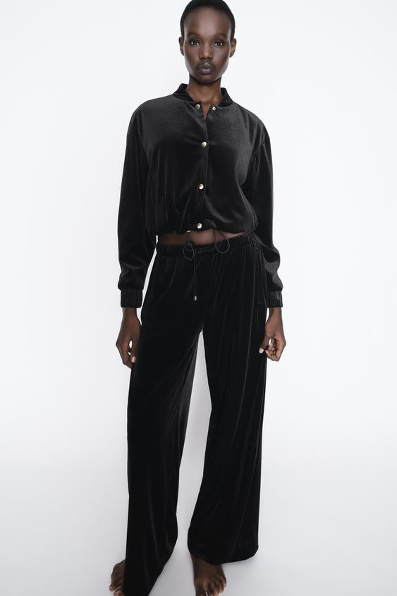 VELVET WIDE LEG PANTS | Zara US