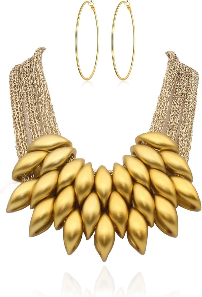 Chunky Layered Tassel Choker Jewelry Sets for Women,African Bib Tribal Collar Necklace,Huggie Hoo... | Amazon (US)