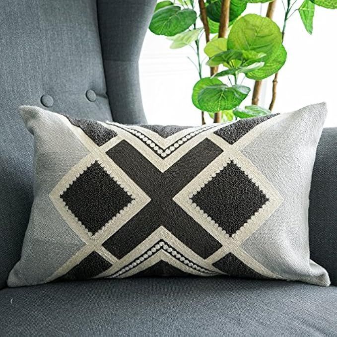Lananas Lumbar Small Decorative Throw Pillows for Bed Grey Pillow Covers Embroidery Boho 12"x 20" | Amazon (US)