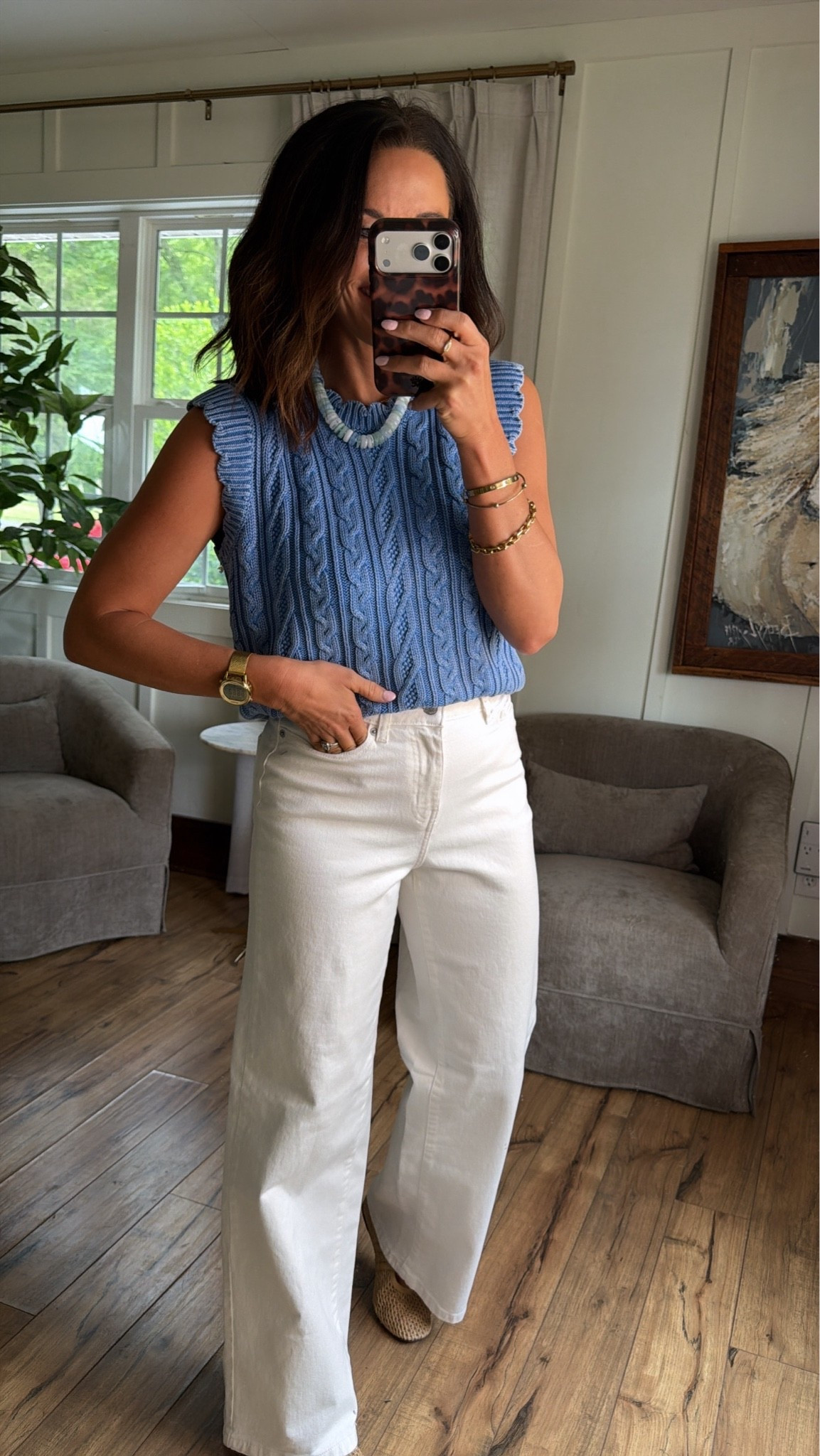 This Walmart sweater tank is SO cute — the blue with white denim is giving easy summer outfit but still feels a little elevated. Size XS, 5’3 for reference. #walmartfinds #walmartfashion #walmartstyle #affordablefashion #summeroutfit #ltkfinds