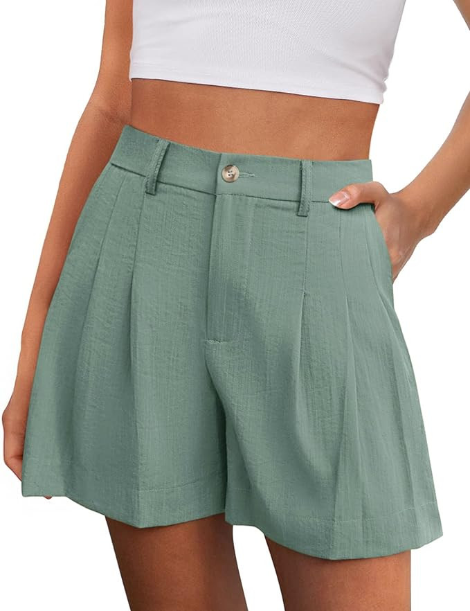 PRETTYGARDEN Womens Shorts Casual 2026 Summer Elastic High Waist Zipper Button Tailored Shorts Pl... | Amazon (US)