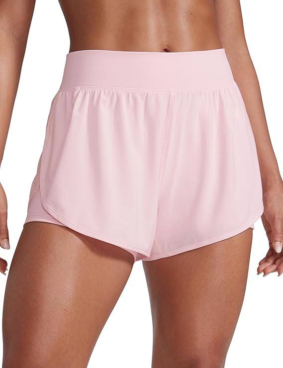CRZ YOGA 2 in 1 Split Flat Rise Running Shorts for Women 3" - High Waisted Workout Athletic Gym T... | Amazon (US)