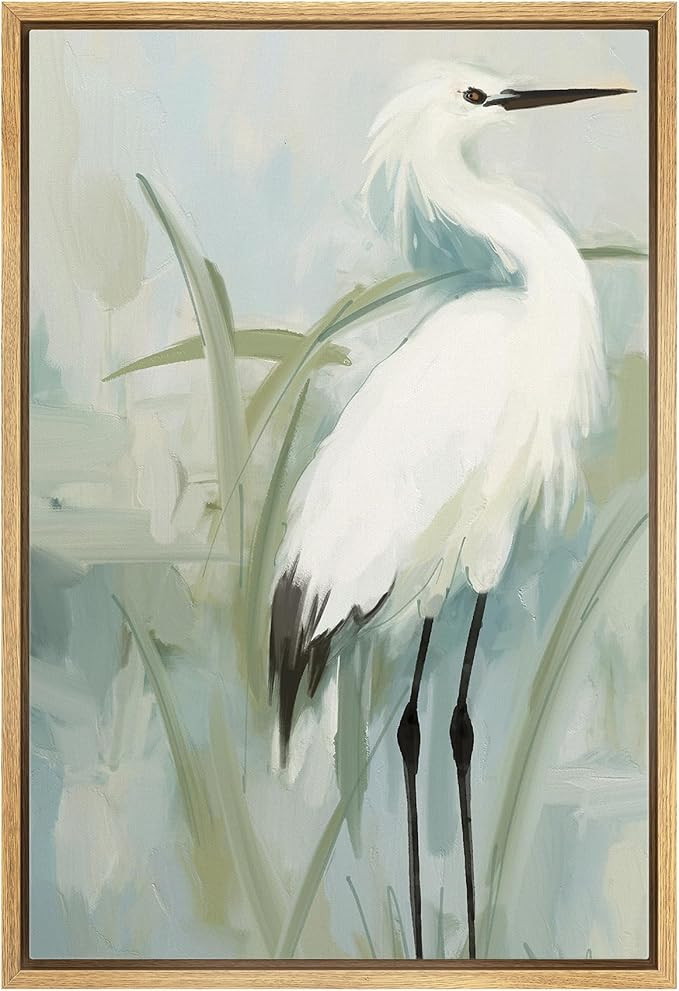 wall26 Framed Canvas Print Wall Art White Heron Soft Watercolor Style Bird Elegant Illustrations ... | Amazon (US)