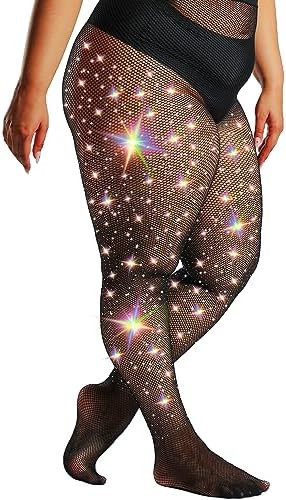 SUREPOCH Powerhouse Sturdy Radiant Rhinestone Fishnet Stockings, Plus Size Tights Club Outfits fo... | Amazon (US)