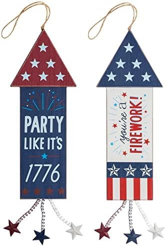 4th of July Decorations, DEWBIN Wooden Firework Hanging Sign, Patriotic Red White and Blue Fourth... | Amazon (US)