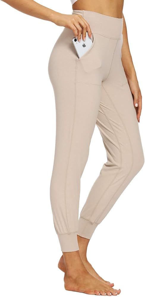Amazon.com: FIRST WAY Women's Buttery Soft Yoga Jogger Pants Capris High Waist with Pockets Light... | Amazon (US)