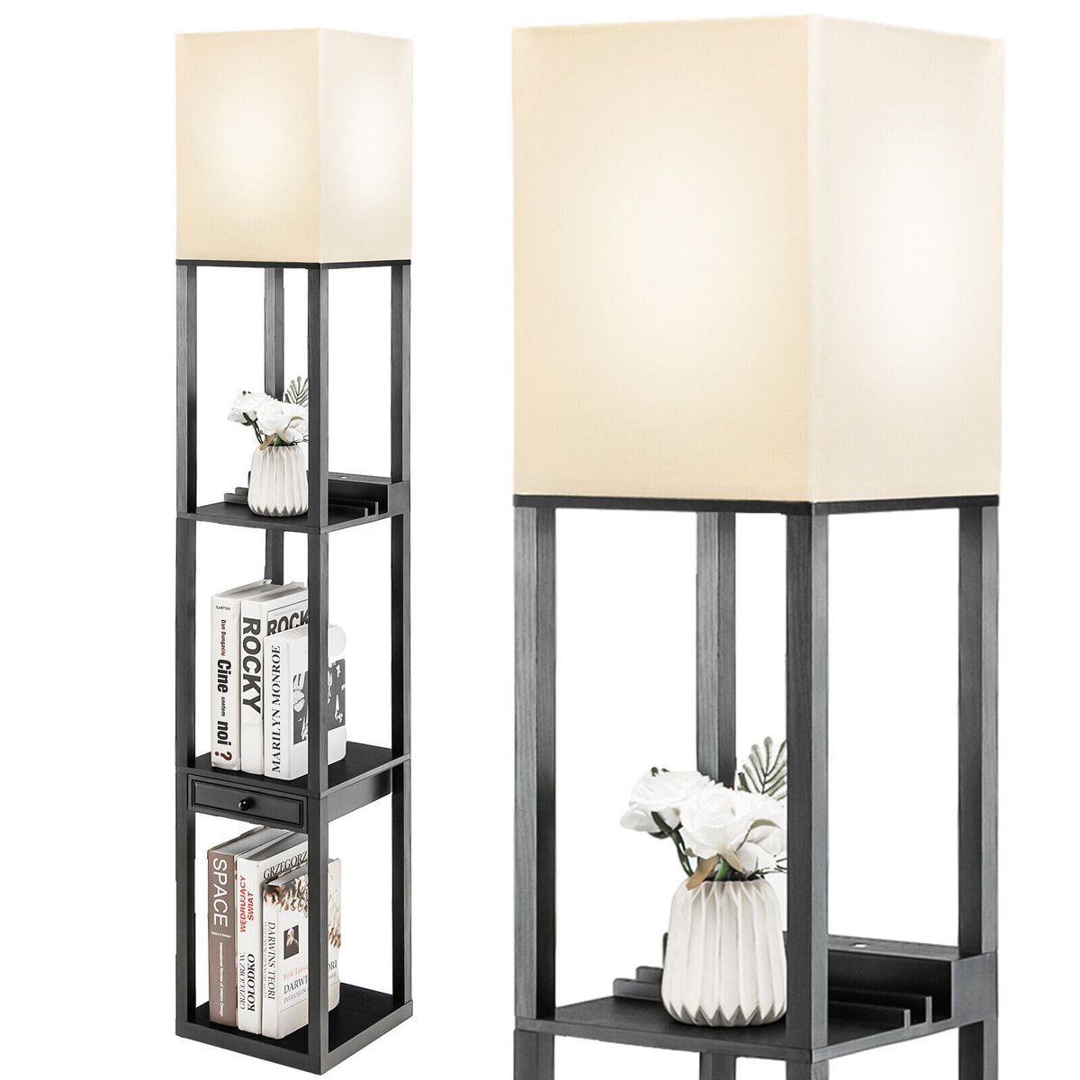 Tangkula Modern Floor Lamp w/ Shelves and Drawer,Shelf Floor Lamp w/ Adjustable Brightness | Target