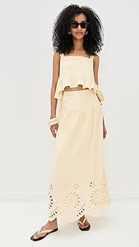 Dress To Women's Laser Cut Maxi Skirt, Beige Shell, XL at Amazon Women\u2019s Clothing store | Amazon (US)