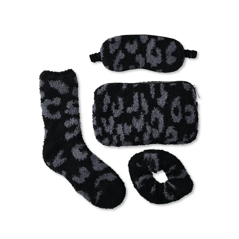 Time and Tru Women's Cozy Travel Set, 4-Piece, Black Combo | Walmart (US)