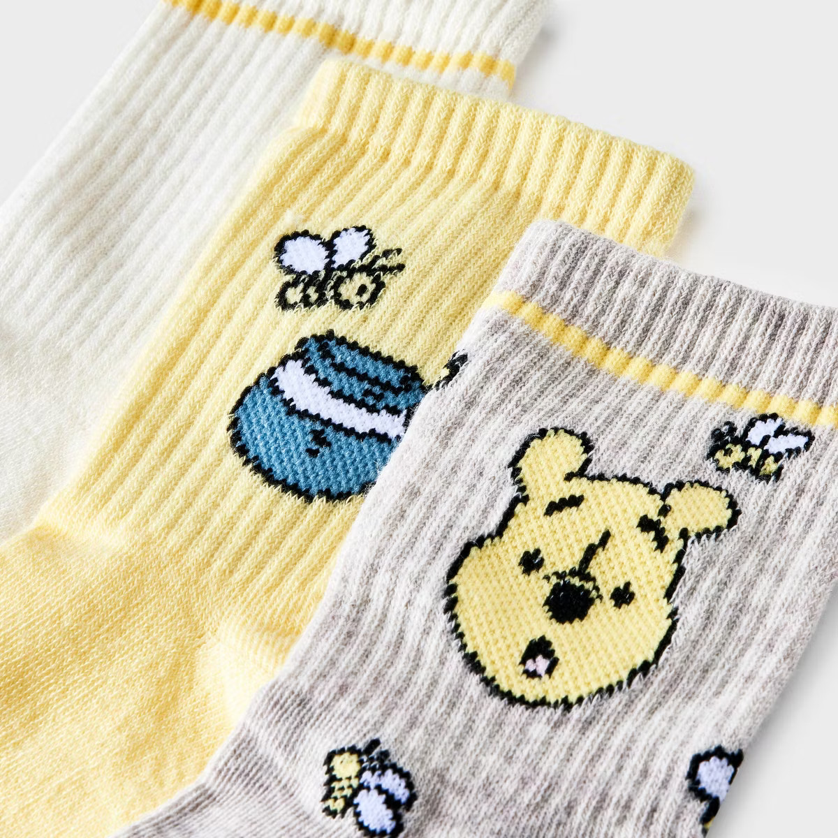Women's Disney Winnie The Pooh 3pk Mid Crew Socks - Ivory/Oatmeal Heather/Yellow 4-10: Knit Polye... | Target