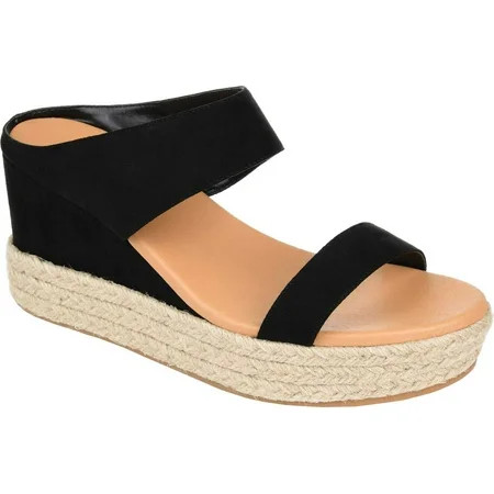Women s Journee Collection Alissa Espadrille Wedge Slide Black Faux Leather 6.5 M | Walmart (US)