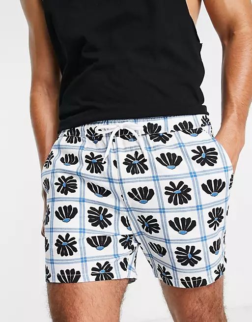 ASOS DESIGN slim shorts with floral plaid linen mix | ASOS (Global)