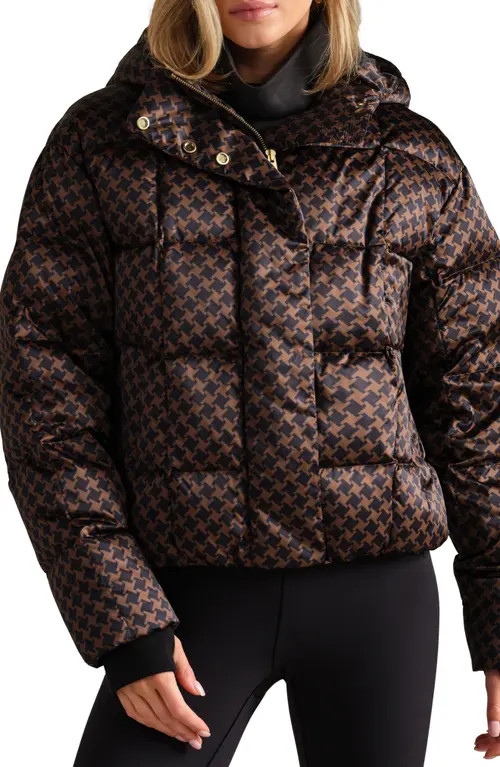 Rhone Powder Puffer Water Repellent Houndstooth Check 650 Fill Power Down Jacket in Chestnut Brow... | Nordstrom