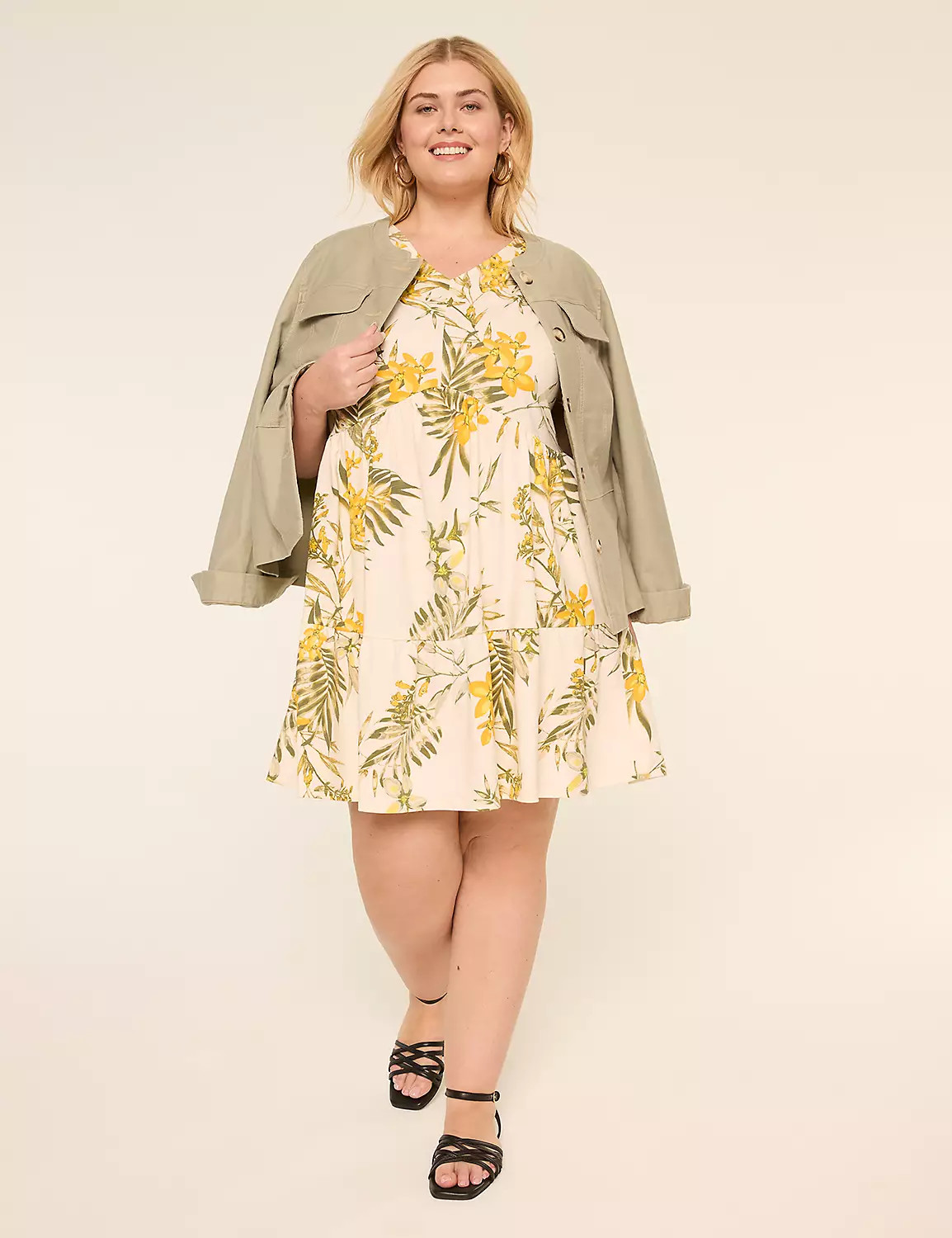 Flutter-Sleeve Tiered Swing Dress | Lane Bryant (US)