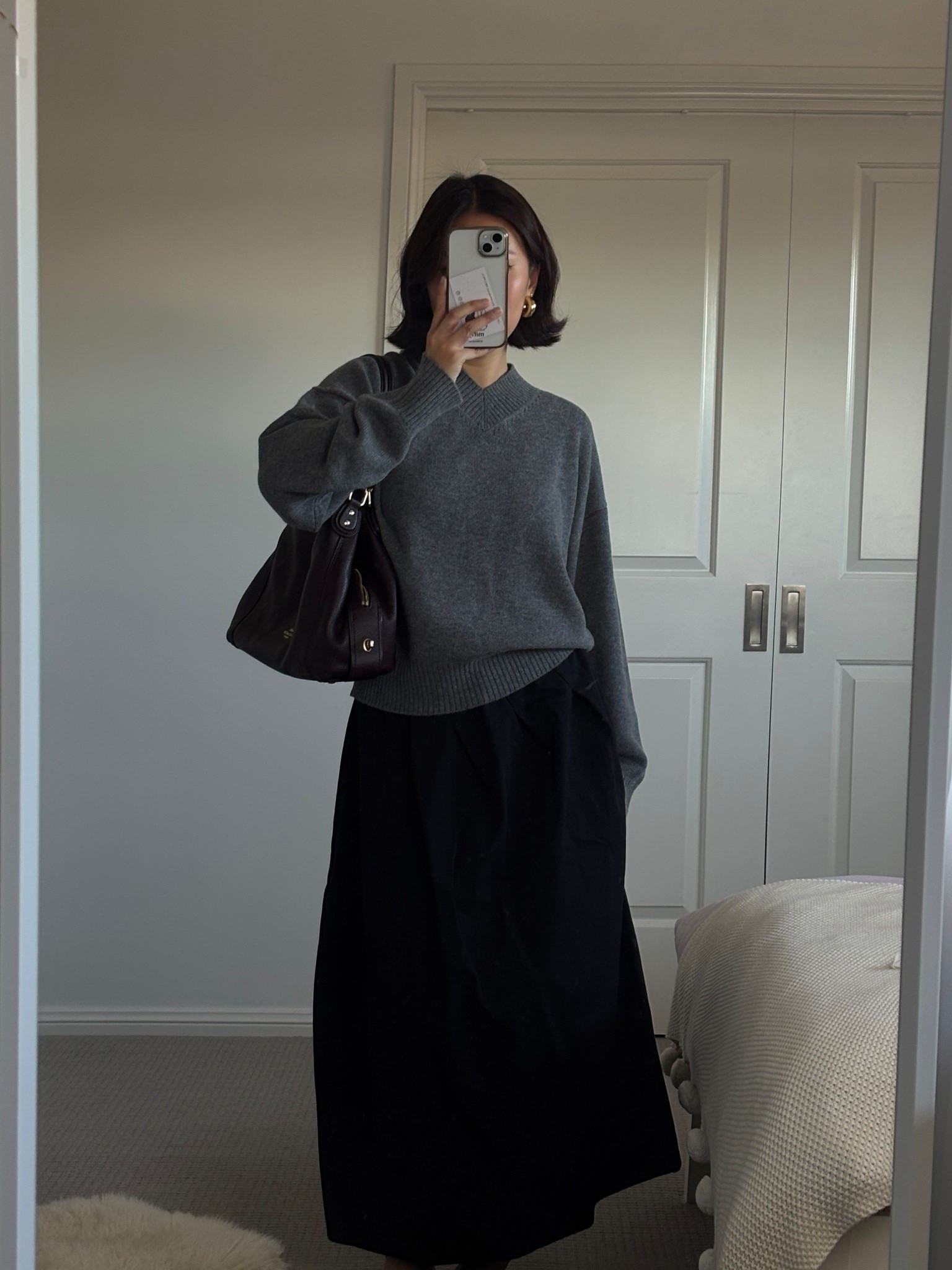 Knit tagged. Bag is old coach and skirt is the mason skirt from alpha60 