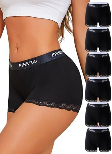 FINETOO 6 Pack Womens Underwear Cotton Boy Shorts High Waisted Full Coverage Boxer Briefs Sexy La... | Amazon (US)