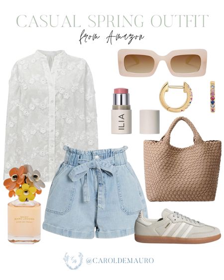Grab this casual outfit that you can wear this Spring! A white longsleeve floral top, soft denim shorts, Adidas Samba, woven bag and more!
#amazonfinds #everydaylook #affordablefinds #traveloutfit

#LTKitbag #LTKSeasonal #LTKstyletip