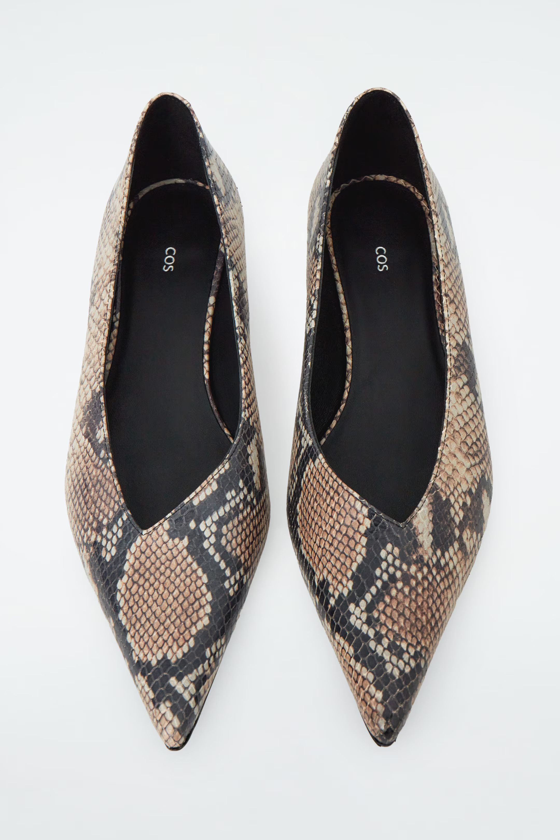 POINTED LEATHER KITTEN-HEEL PUMPS - SNAKE-EFFECT | COS UK