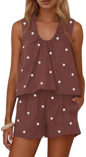 Dsewpaur Women Summer 2 Piece Babydoll Set | Sleeveless Scoop Neck Tank Tops Short Lounge Sets Wi... | Amazon (US)