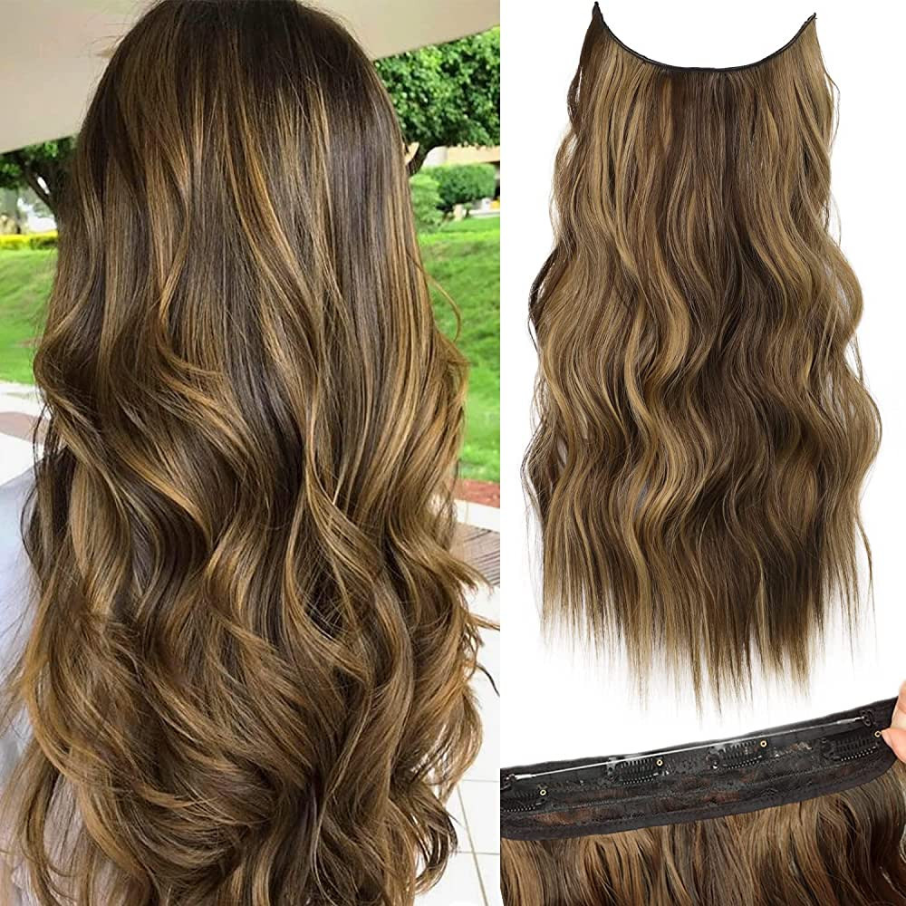 KooKaStyle Invisible Wire Hair Extensions with Transparent Headband Adjustable Size 4 Secure Clip... | Amazon (US)